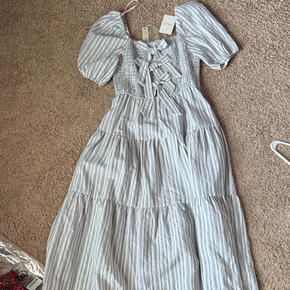 She + Sky Blue and White Striped Dress